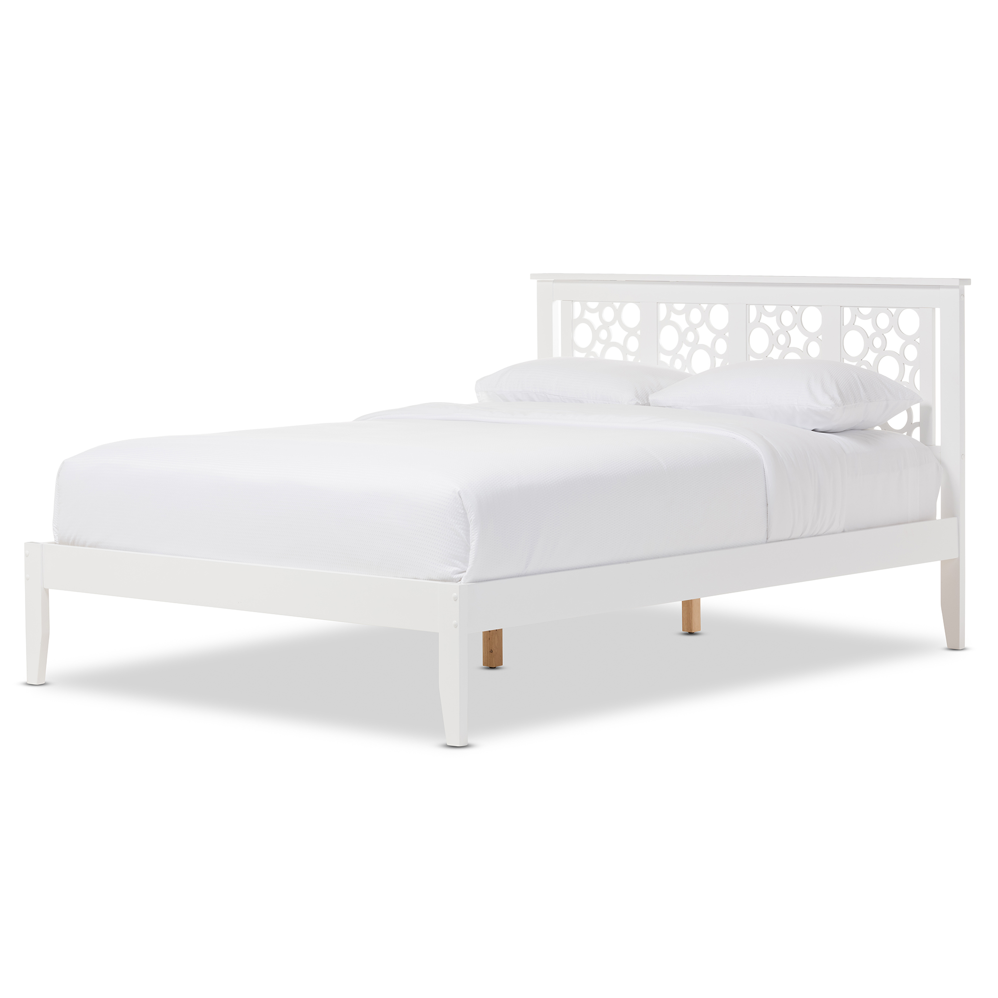 Baxton Studio Celine Modern and Contemporary Geometric Pattern White Solid Wood Queen Size Platform Bed